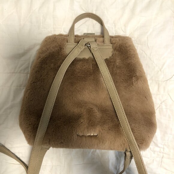 Enzo Angiolini Mink Taupe Pink Elegant Faux Fur Backpack Purse Bag - Picture 3 of 9